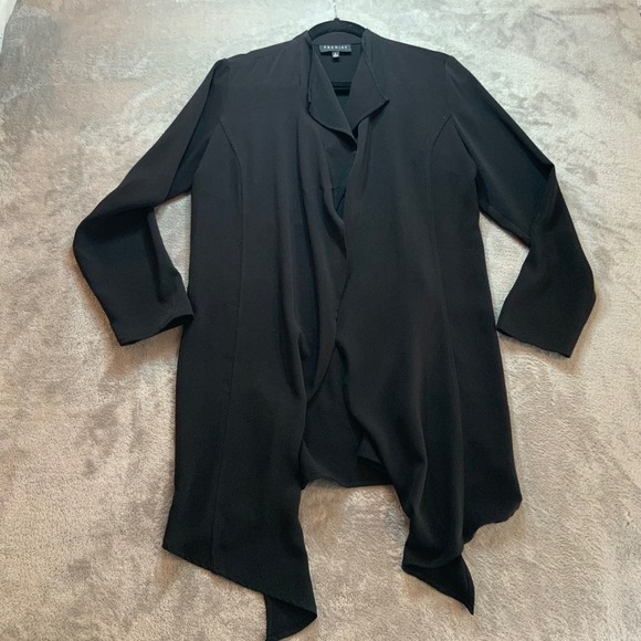 Premise Sweaters - Premise Womens Black Open Front Waterfall Draped Cardigan Notched Collar Small